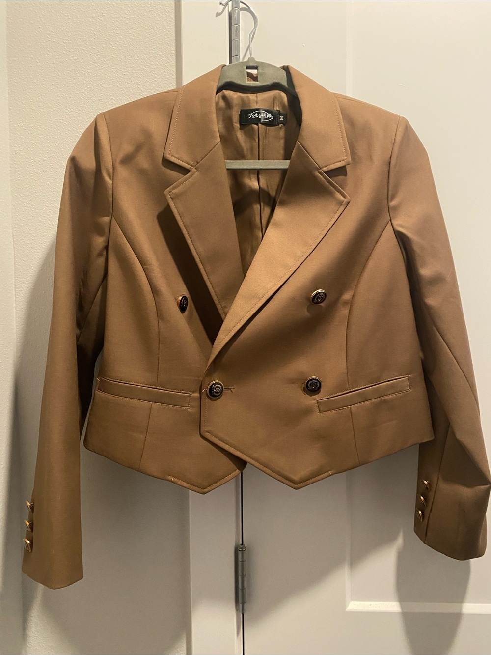 Cropped Double-Breasted Women's Blazer Jacket - Tan NWOT